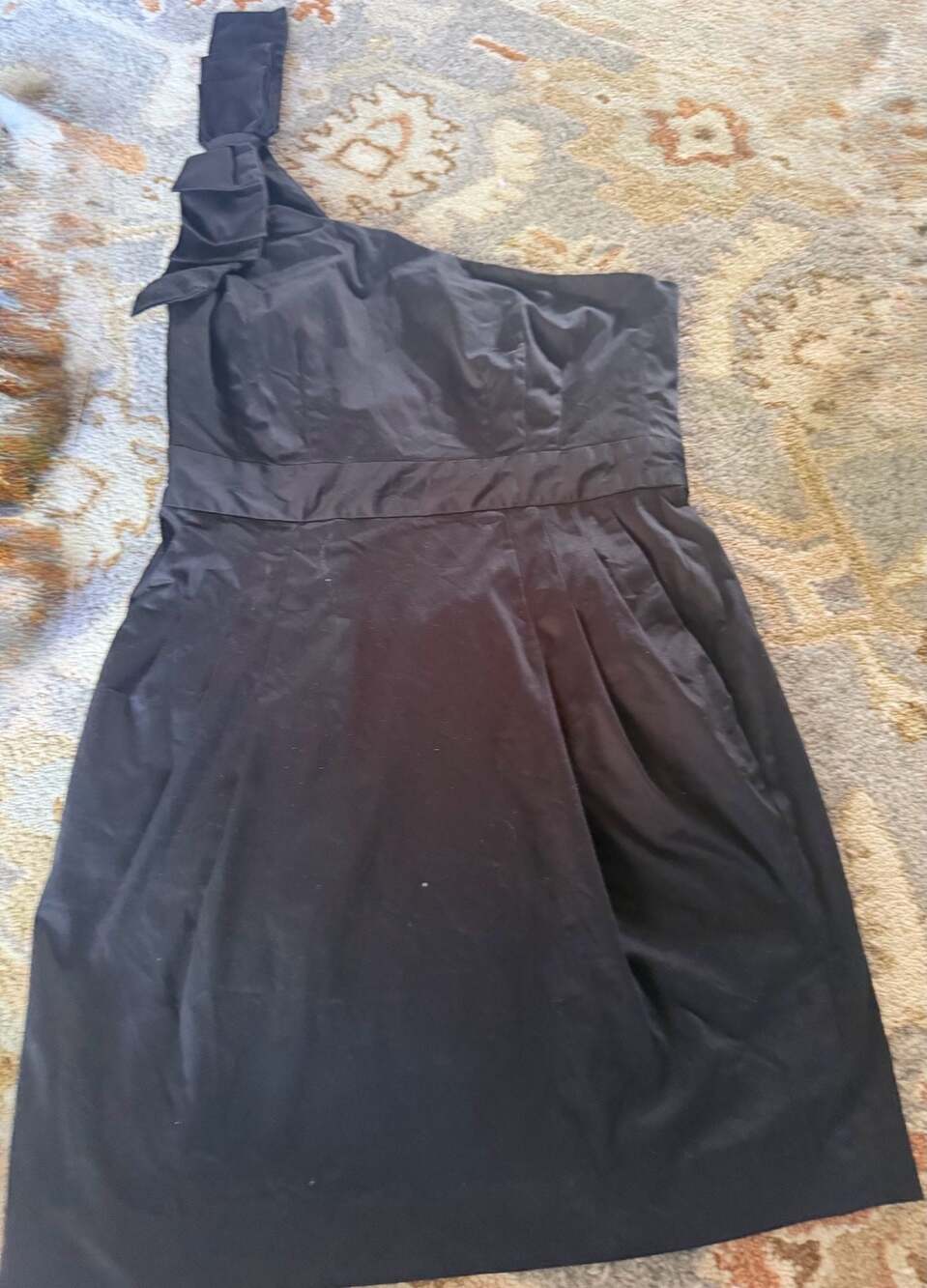 French Connection One Shoulder Black Cocktail Dress with Bow Detail